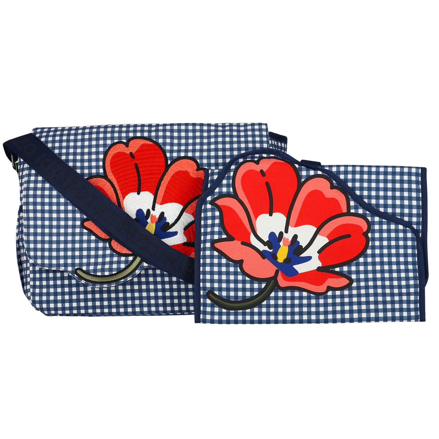 Navy Blue Gingham Baby Changing Bag, 1, hi-res